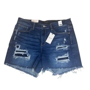 Judy Blue Distressed Denim Mid Rise Shorts Dark Wash Frayed Hem Size 2XL